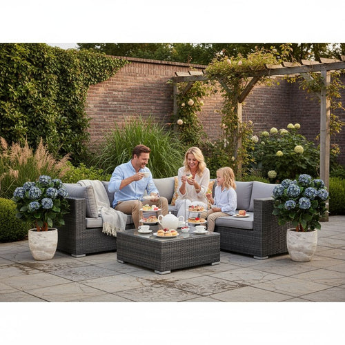Blauwe kunsthortensia voor buiten met stelen van 80 cm, UV-bestendig.