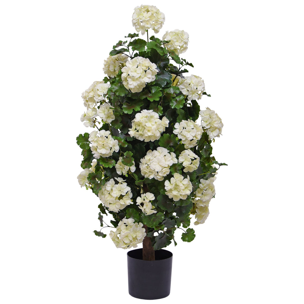 Geraniumkunst 110 cm piramideplant UV crèmewit