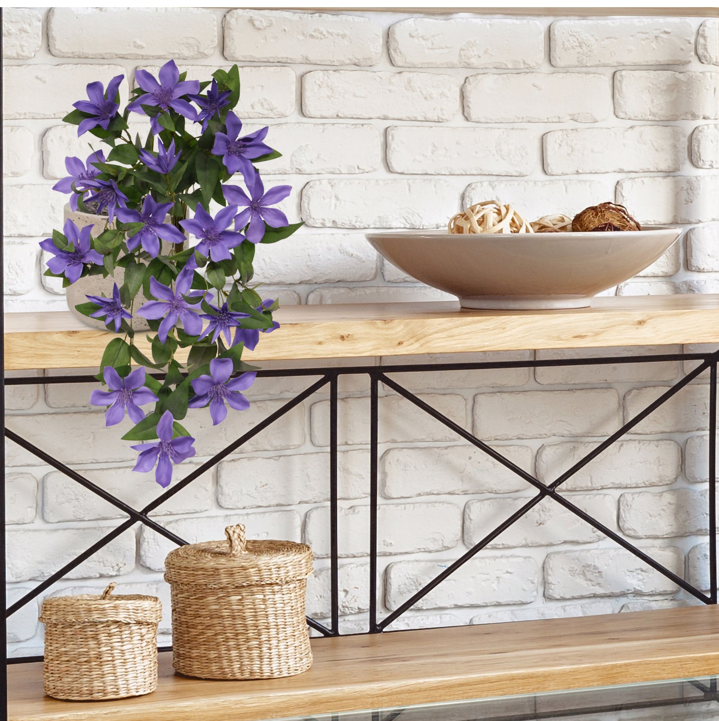 Clematis kunst hangplant 60cm Blauw