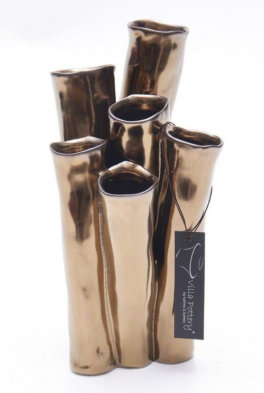 New Juul Vaas porselein 10x20cm Goud / Blauw / Wit / Olijf / Oranje