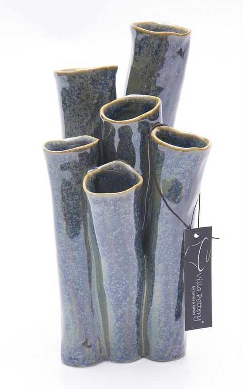 New Juul Vaas porselein 10x20cm Goud / Blauw / Wit / Olijf / Oranje