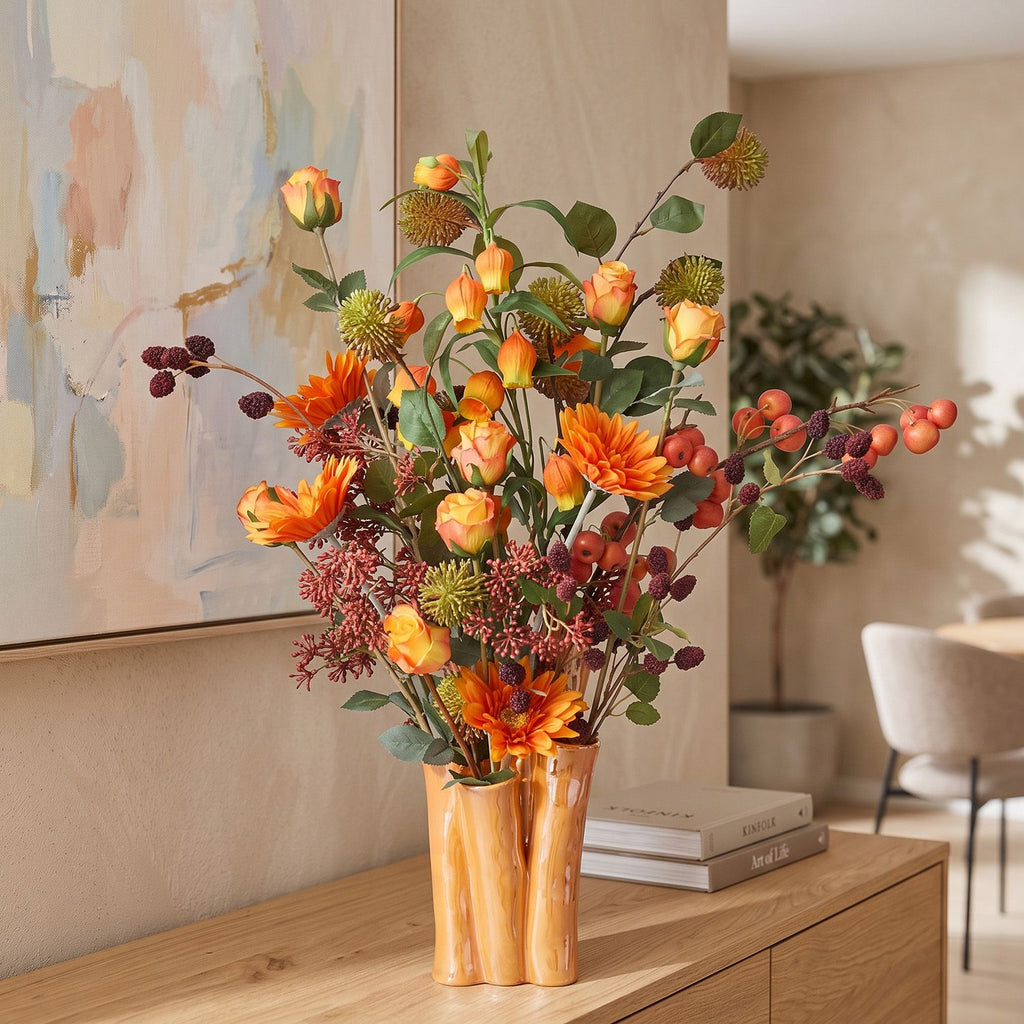 Kunst herfstboeket Nienke Perth 65cm inclusief vaas