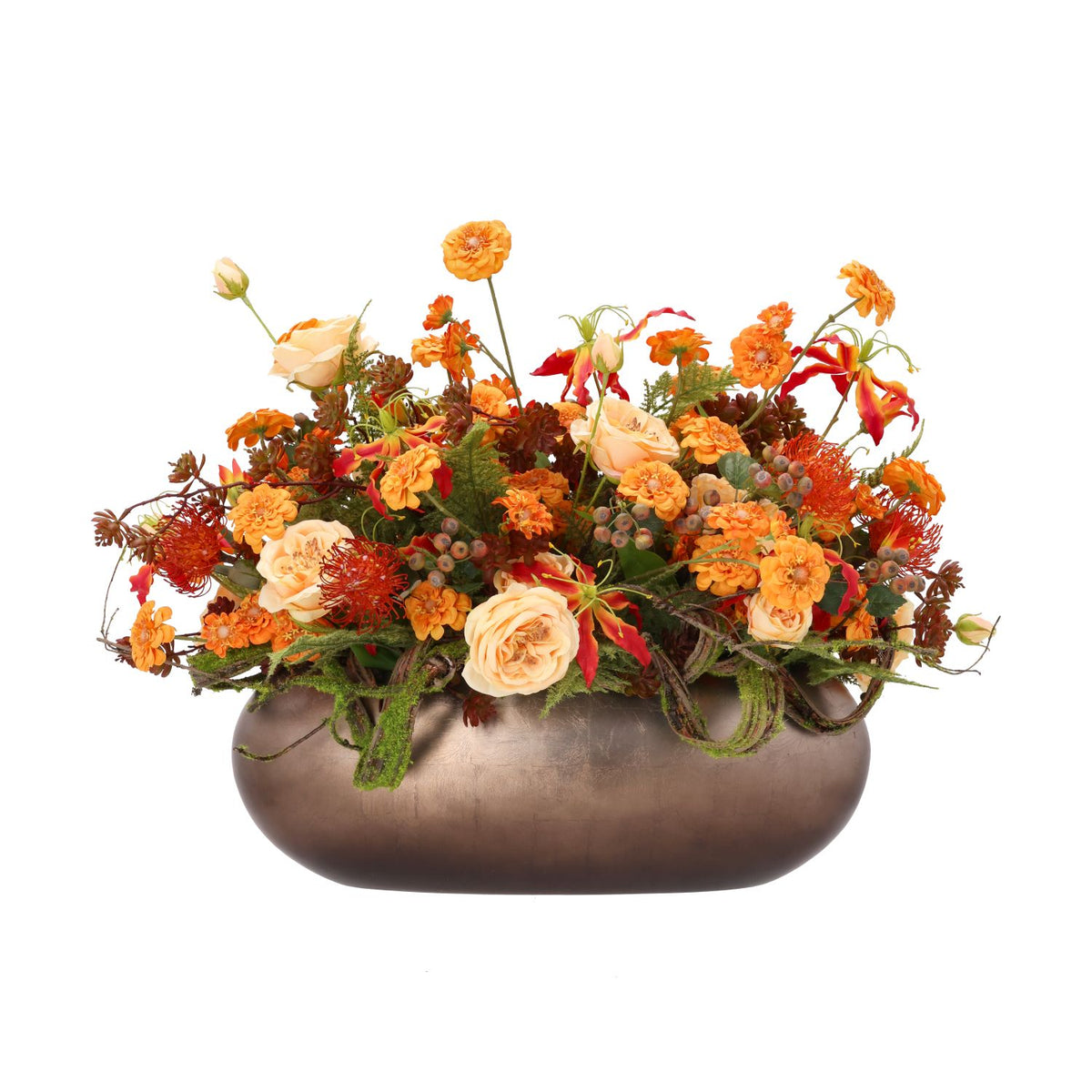 Kunstbloemstuk herfst Indy Santiago 60cm inclusief pot