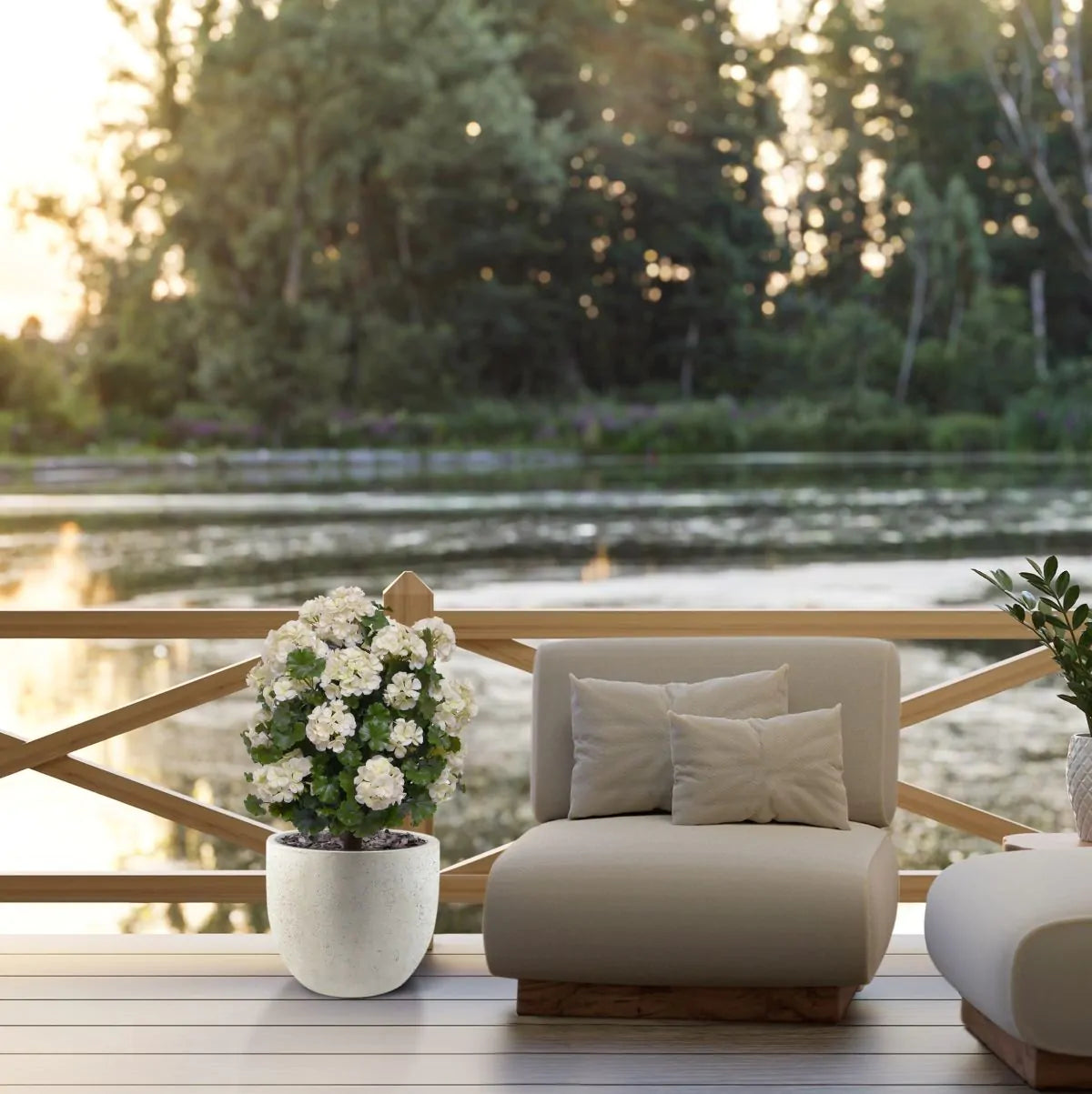 Geraniumbol kunstplant 70cm UV crèmewit 