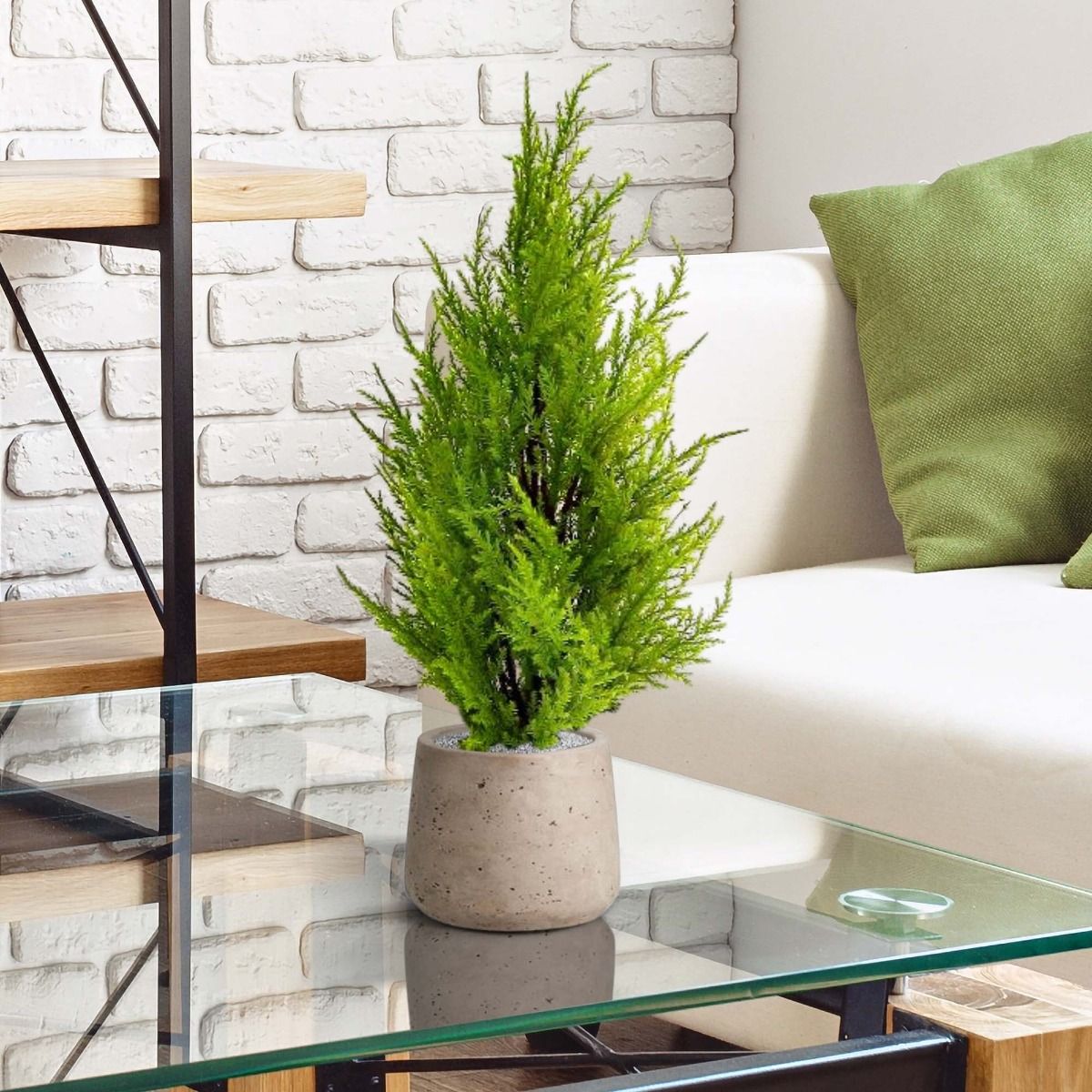 Conifeer kunstplant 45cm - geel/groen