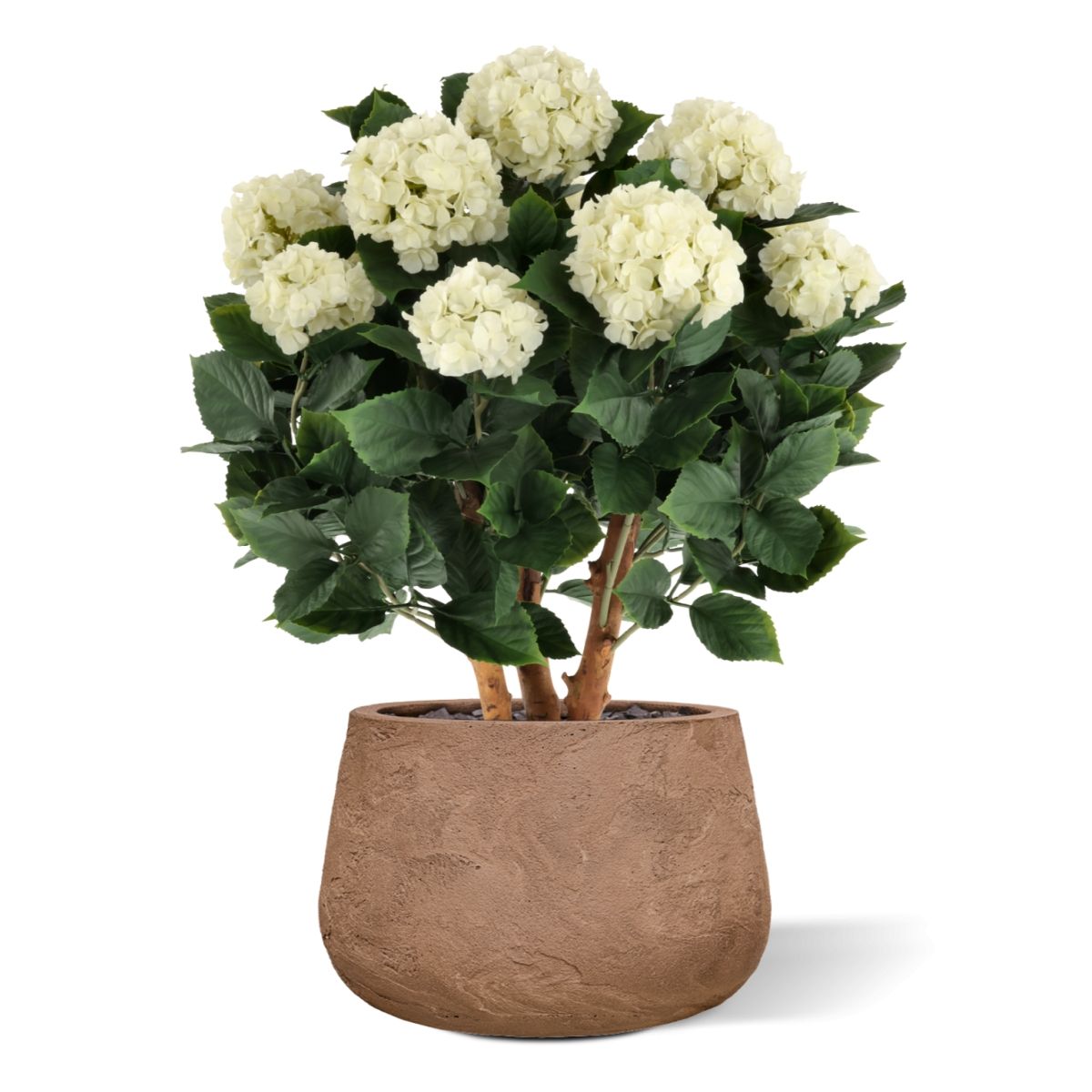 Kunsthortensia in wit, 80 cm, met UV-bescherming.