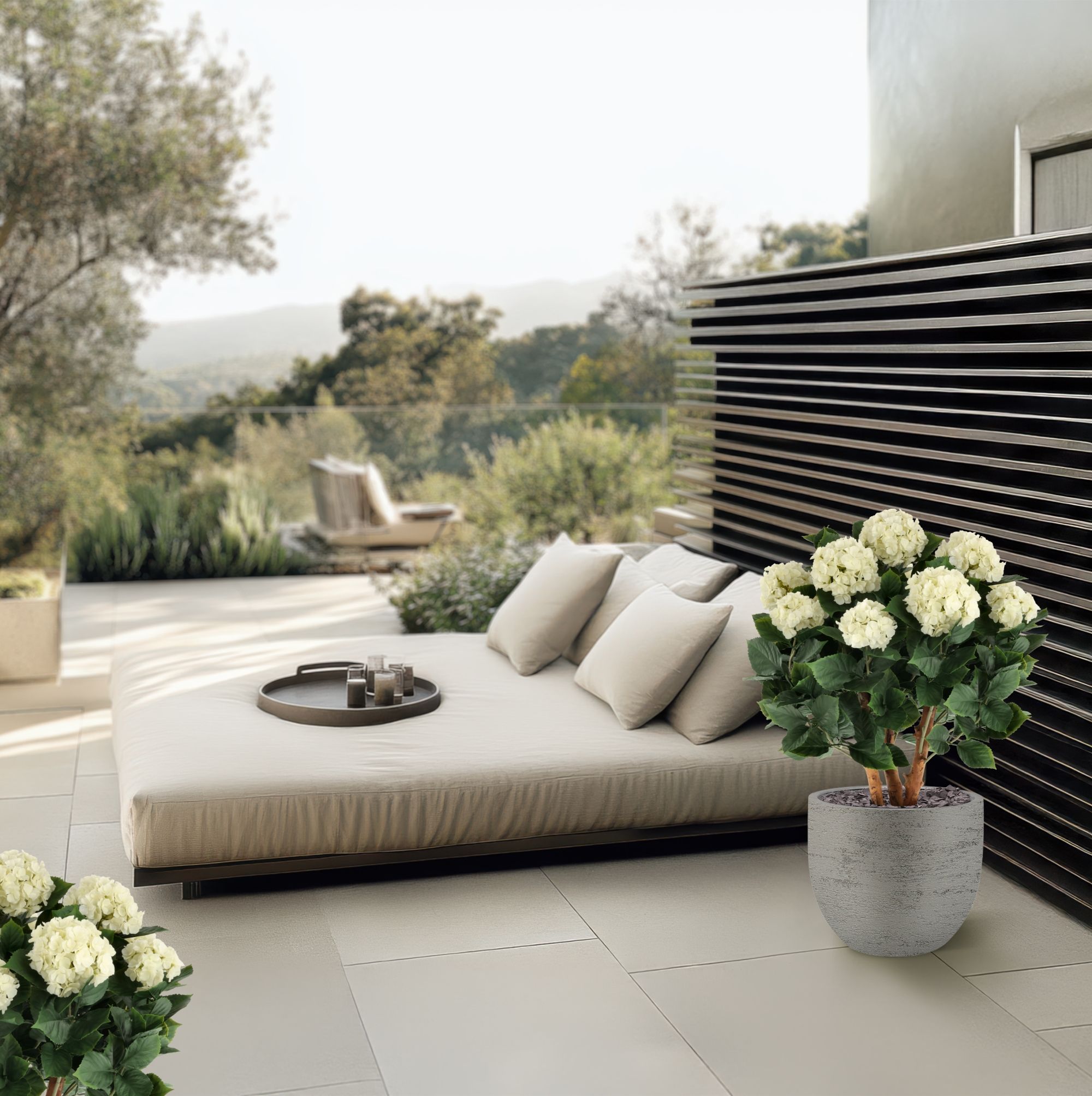 Kunst Hortensia wit 65 cm met UV-bescherming 