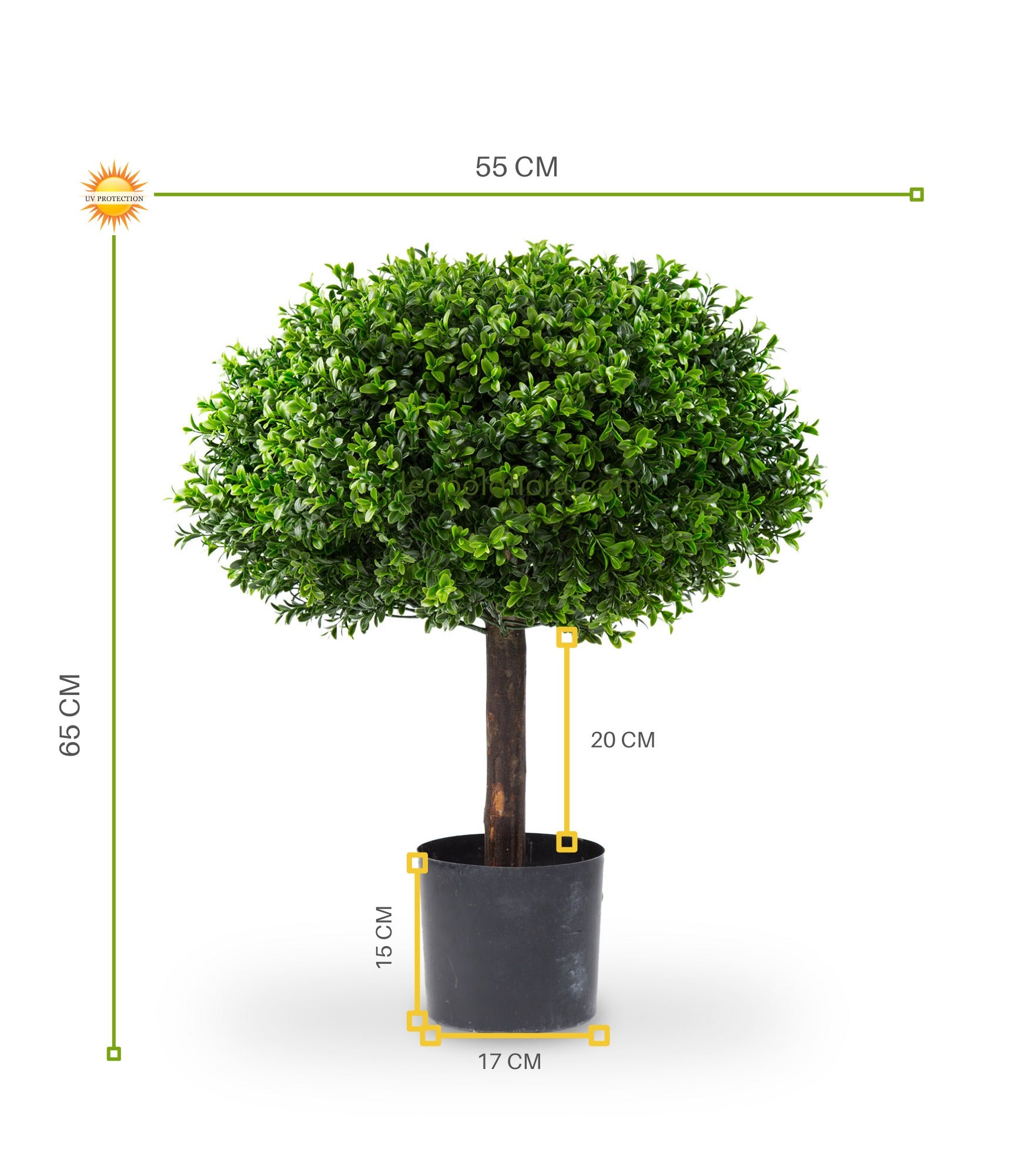 Kunstbuxus voor buiten 1/2 bol op stam 65 cm UV-bestendig