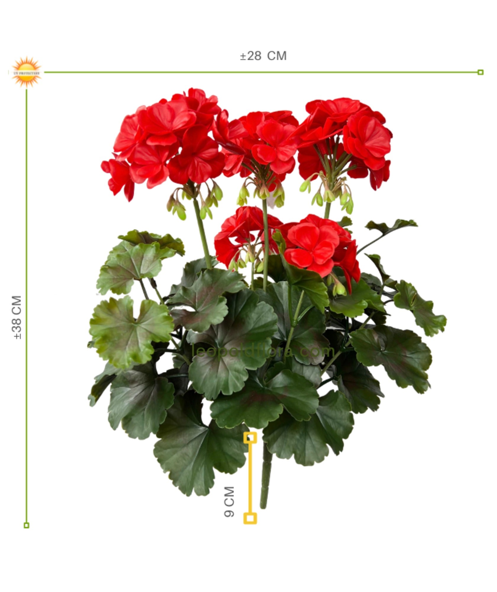 Kunst Geraniumboeket 38cm rood anti-UV 