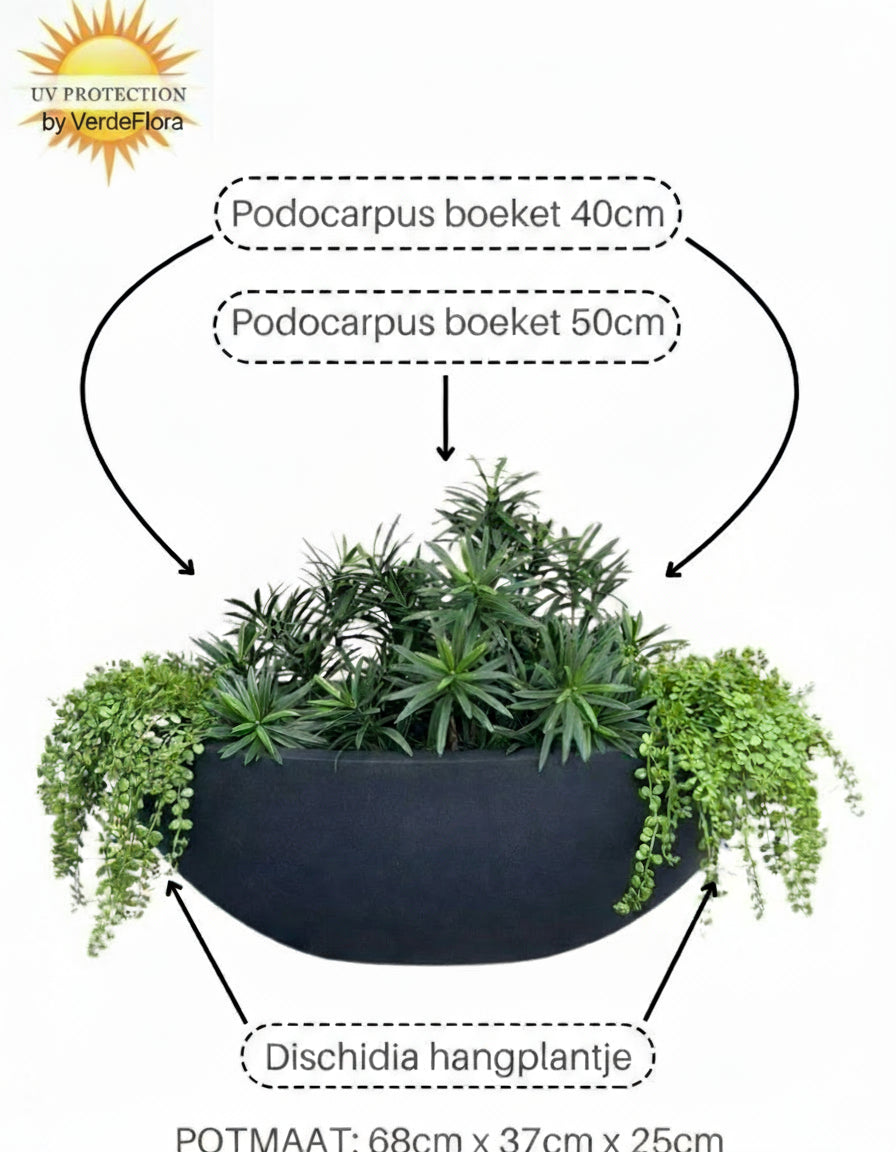 Kunstmatig boeket Podocarpus voor buiten, 40 cm, UV-bestendig.