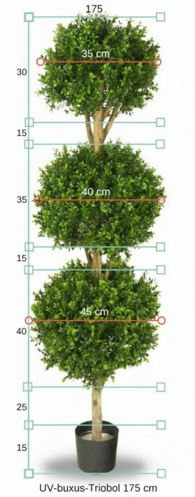 Kunst buxus Trio bol 175 cm voor buiten UV-bescherming 