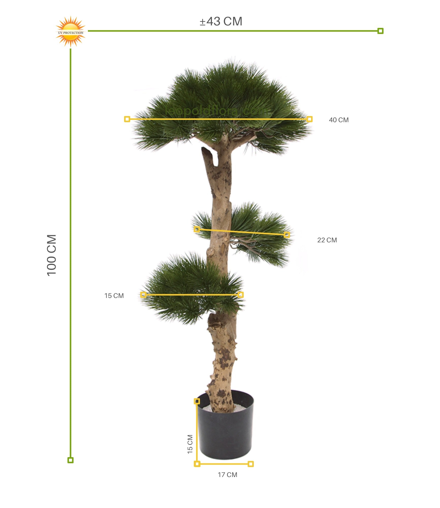 Kunstmatige Pinus Bonsai voor buiten, 110 cm, UV-bestendig.