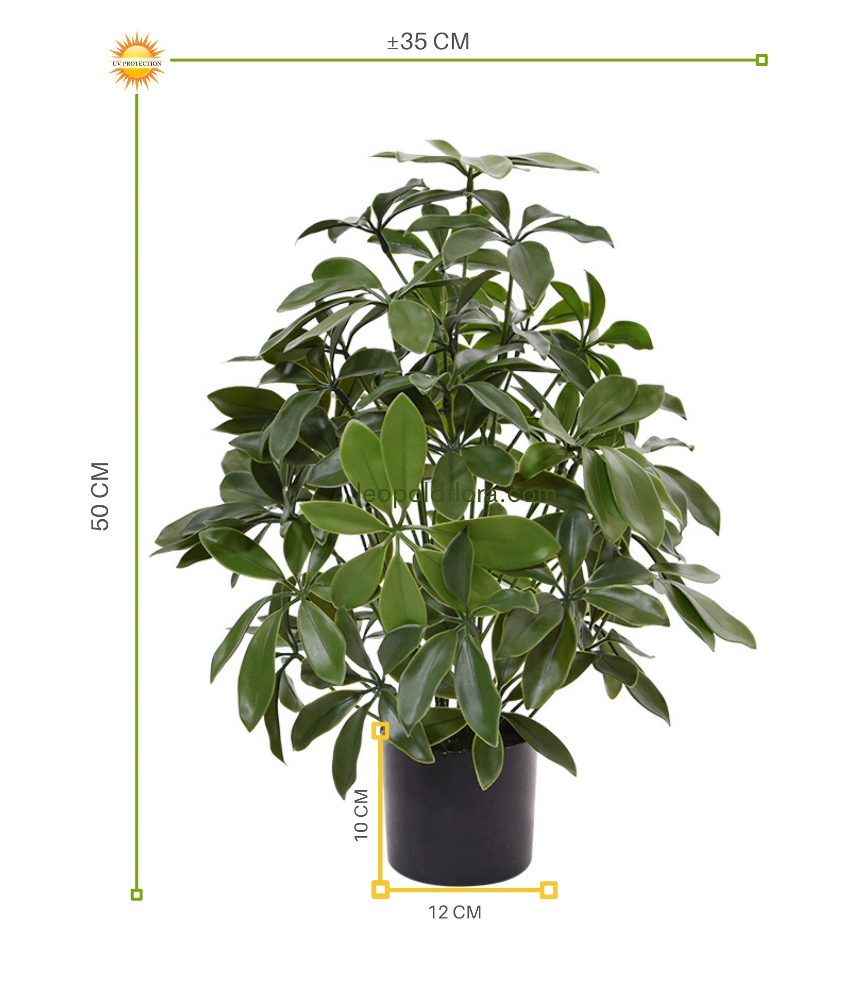 Kunstmatige Schefflera-plant voor buiten, 50 cm hoog, met UV-bescherming.
