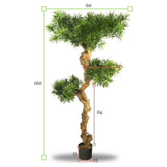 Kunst Podocarpus bonsai voor buiten, 160 cm, UV-bestendig 