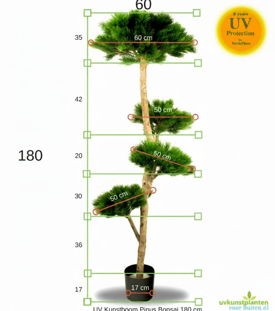 Kunstpinusbonsai, 4 niveaus, 180 cm, UV-bestendig.