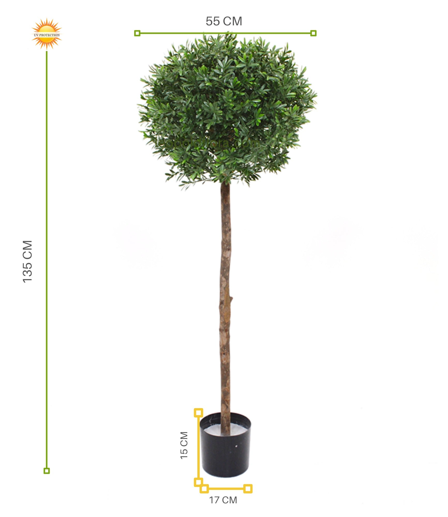 Kunstmatige ilexbol op stam, 135 cm, UV-beschermd.