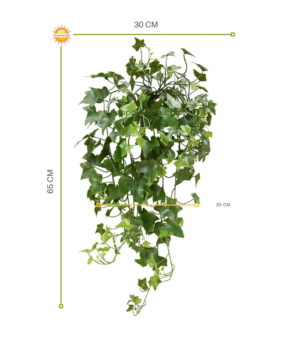 Kunstmatige hangplant met klimop, 65 cm hoog, UV-beschermd, geschikt voor buiten.