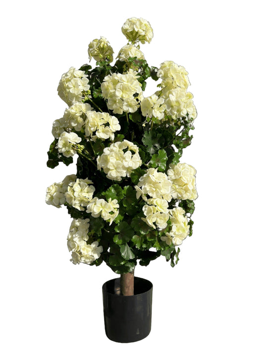 Kunst Geranium 110cm piramide plant UV crèmewit 