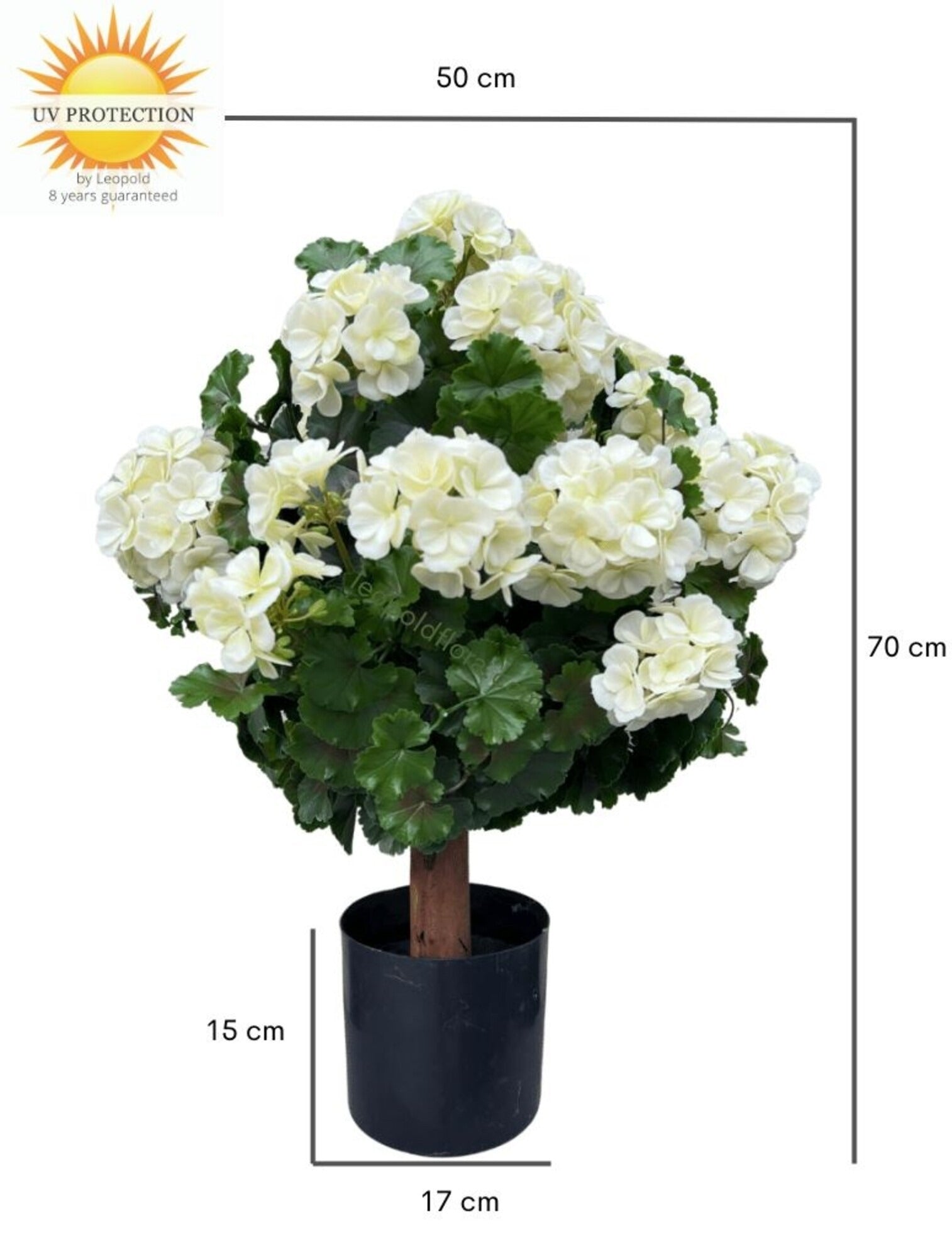 Geraniumbol kunstplant 70cm UV crèmewit