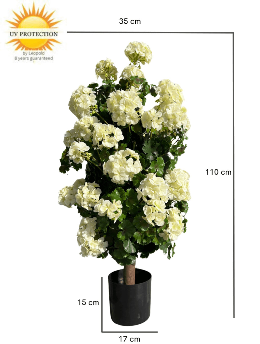 Geraniumkunst 110 cm piramideplant UV crèmewit