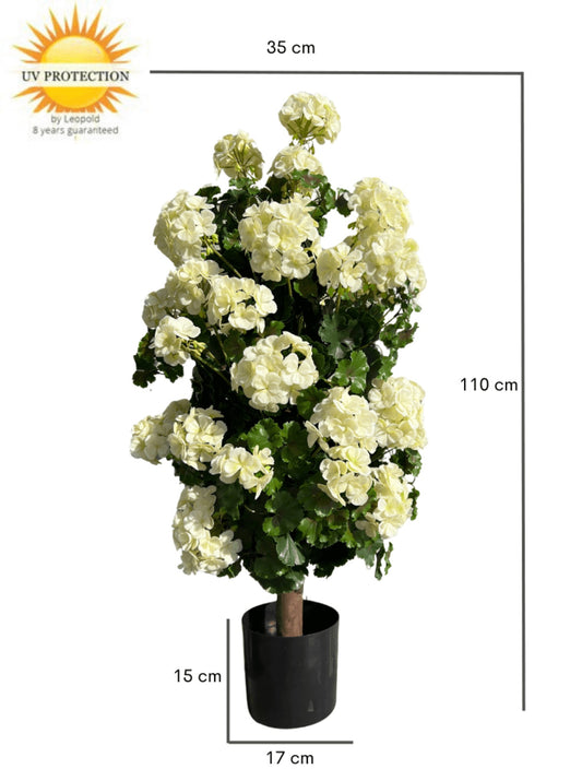 Kunst Geranium 110cm piramide plant UV crèmewit 