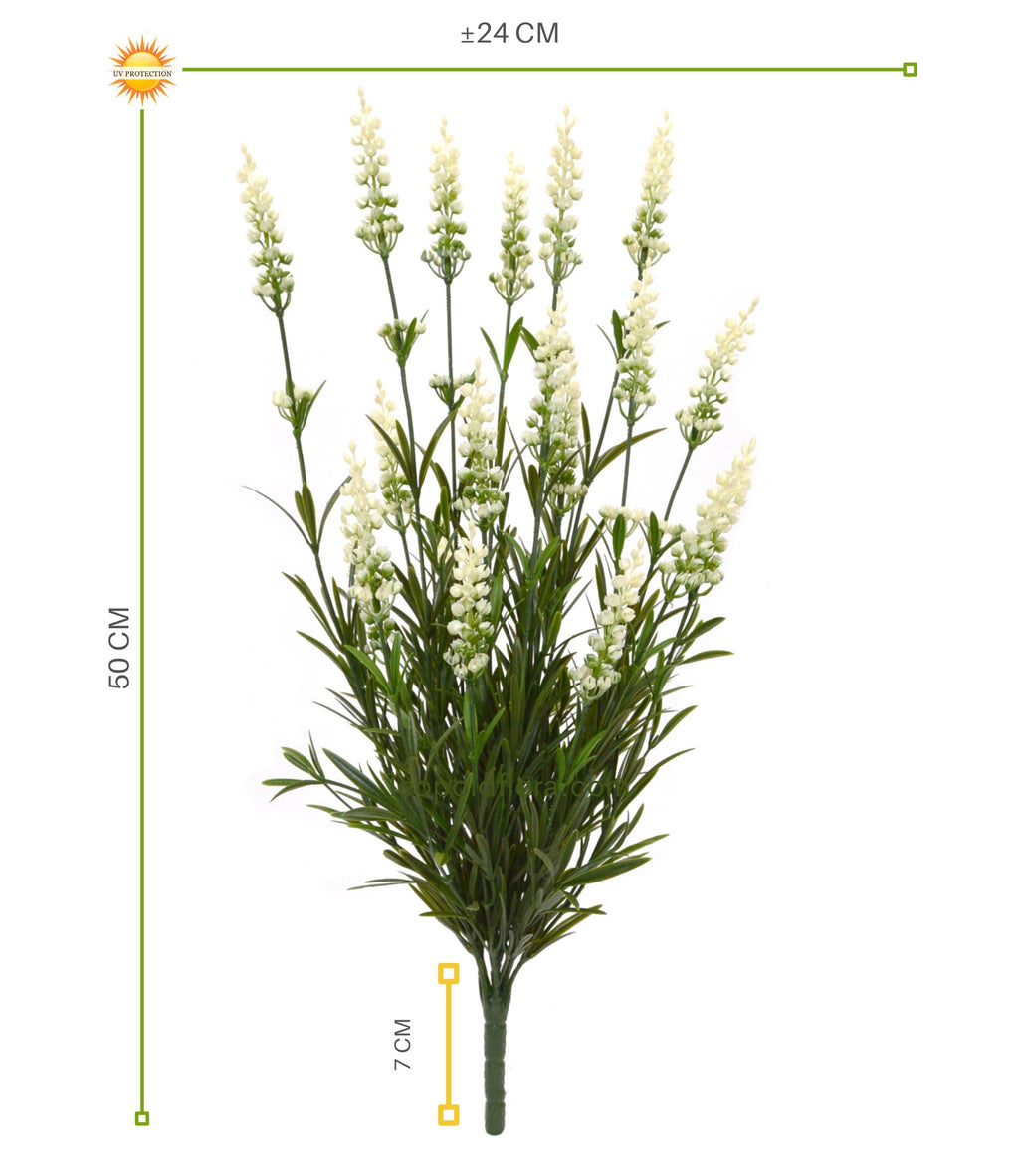 Kunst boeket witte lavendel, UV-beschermd, voor buiten, 50 cm