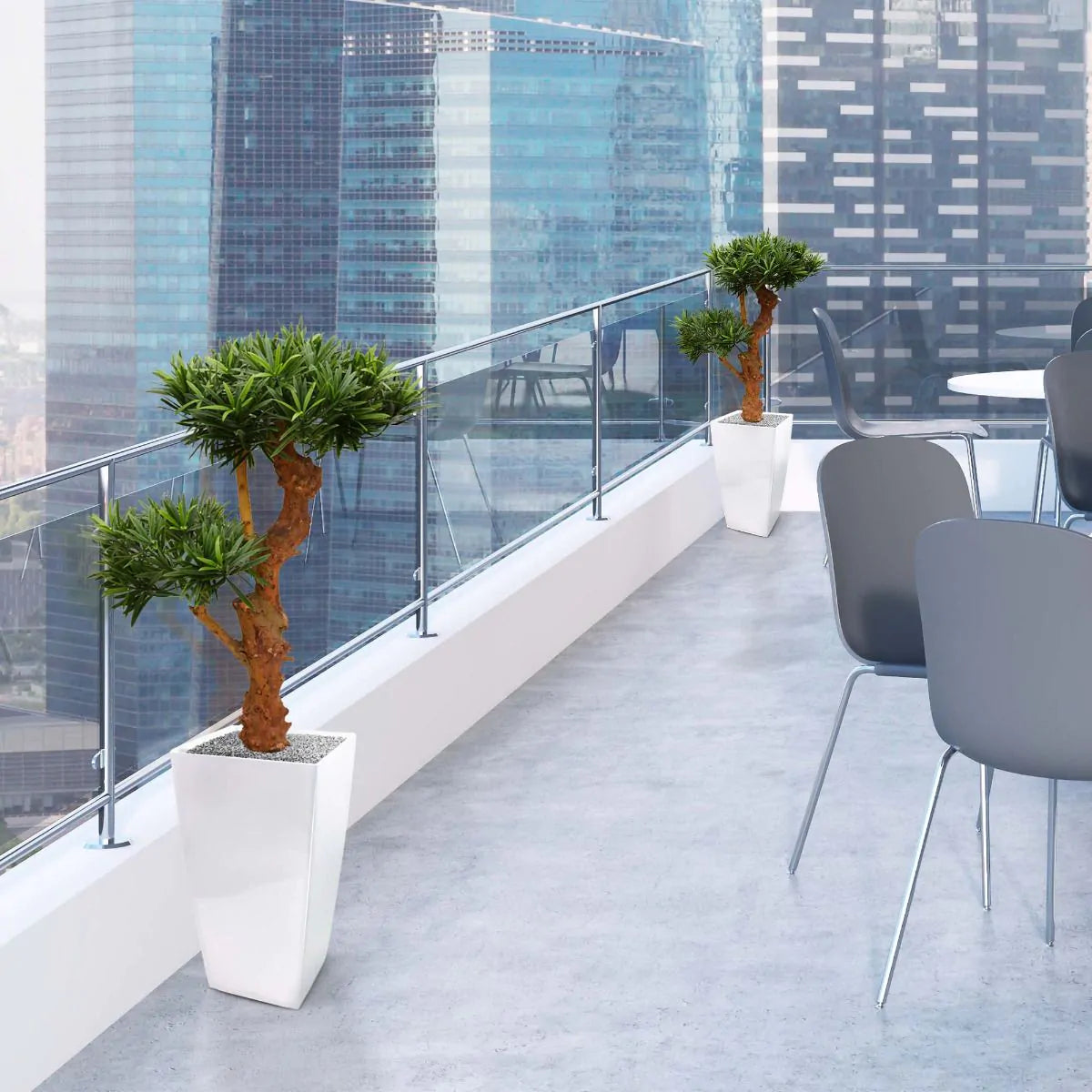 Kunstmatige Podocarpus-plant voor buiten op een echte houten stam van 70 cm met UV-bescherming.
